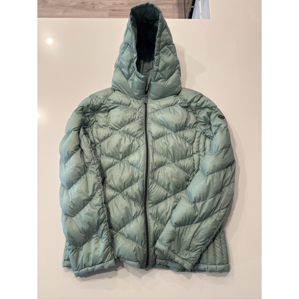 MICHAEL MICHAEL KORS Women's Green Down Puffer Jacket XL Packable Hooded Zip